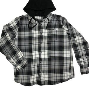 DC Flannel Shacket Shirt Jacket Men M Black Gray Plaid Hoodie Grunge Y2K Skater